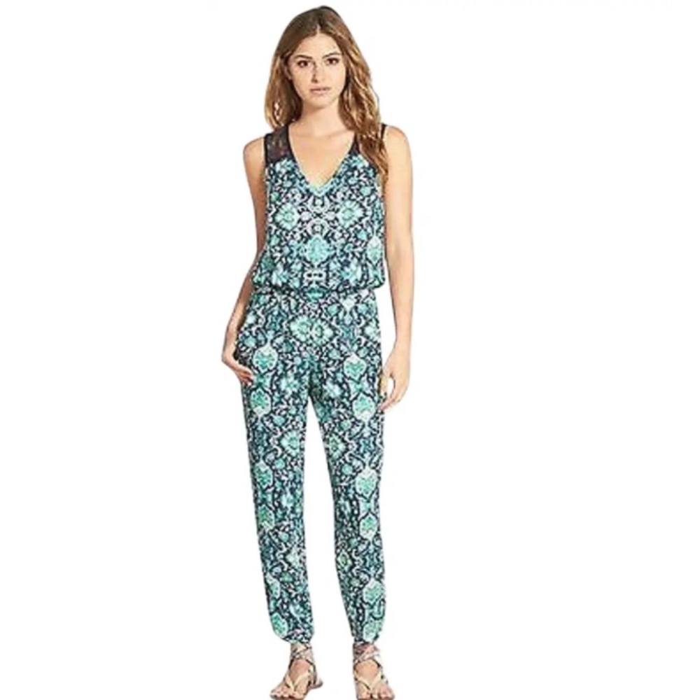 Ella Moss Vibrant Green/Blue Print Jumpsuit, S